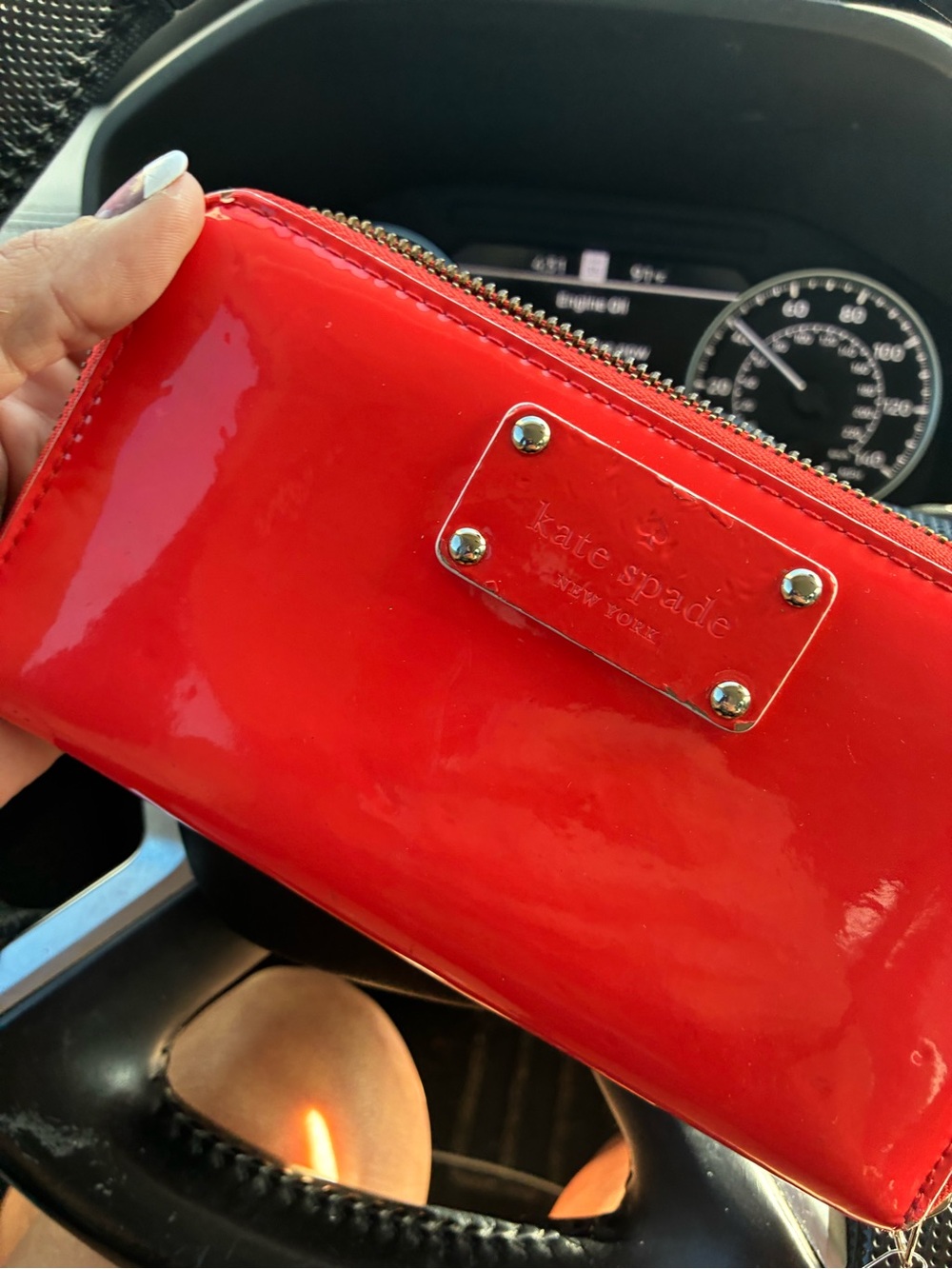 kate spade Red Patent Zip-Around Wallet with Gold Plaque